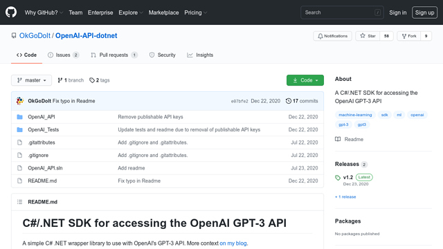 OpenAI-GPT-3-C#/.NET-SDK API koppeling